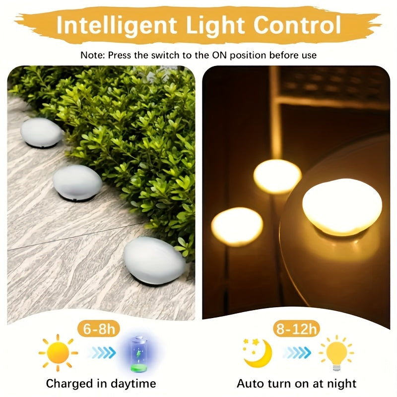 3 Solar Powered Led Pebble Shaped Lights | Ip55 Outdoor Lights, Courtyard Garden Lawn Atmosphere Lights, Balcony Buried Decorative Lights, Plug-In Free Energy-Saving Night Lights, Landscape Landscaping Lights, Light, Polished End
