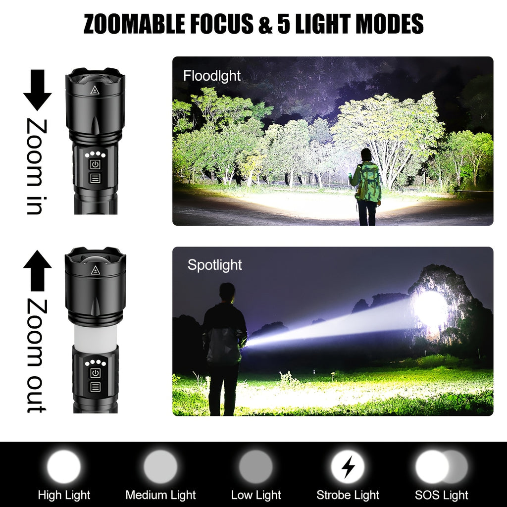 SKYFIRE Multi-Function LED Flashlight, Rechargeable 5000mAh Work Light with Zoom & Multiple Modes for Home Use, Garage & Repair