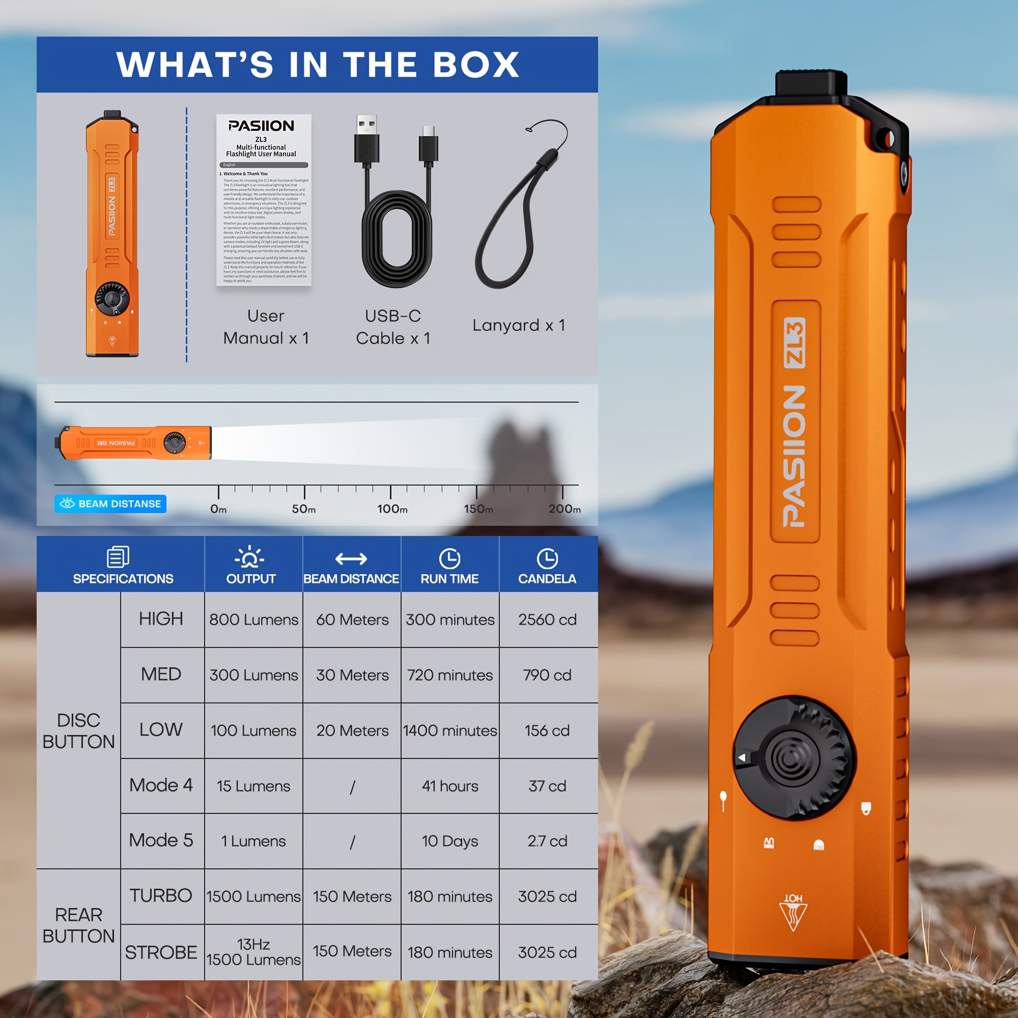1500LUMEN Slim Tactical Flashlight & Green Laser Beam Combo, 3-Light-Source EDC Multi-Function Flashlight, High-Brightness White Light, UV365 Ultraviolet Light, Rechargeable, Essential for Home, Outdoor Adventures And Daily Use