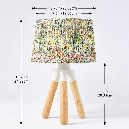 14 Inch Wooden Tripod Table Lamp with Green Ditsy Floral Shade - Cute Boho Nightstand Lamp for Girls Bedroom, Dorm, Shelf, Console Table & Desk Decor | Aesthetic Cottagecore Accent Light, E26 Socket, ON\u002FOFF Switch, Small Dresser Lamp