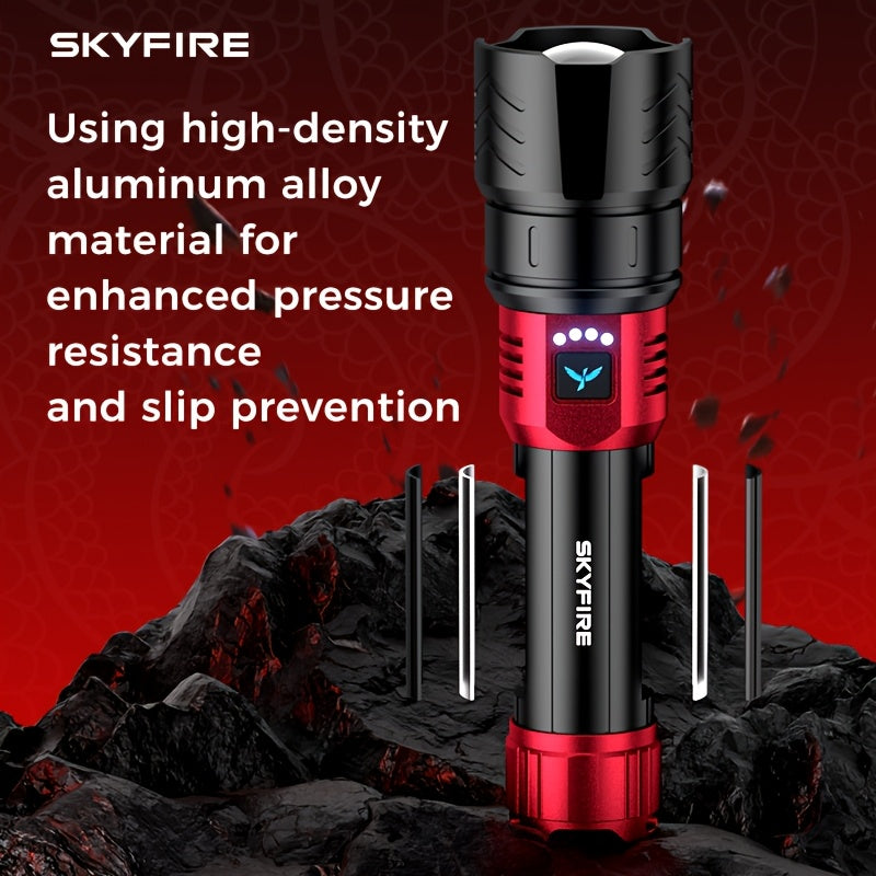 SKYFIRE LED Flashlight High Lumen, Super Bright Rechargeable Flashlight, with Ignition Lens, Adjustable Focus, Four Modes, Suitable for Camping, Outdoor, Farm, Family Use