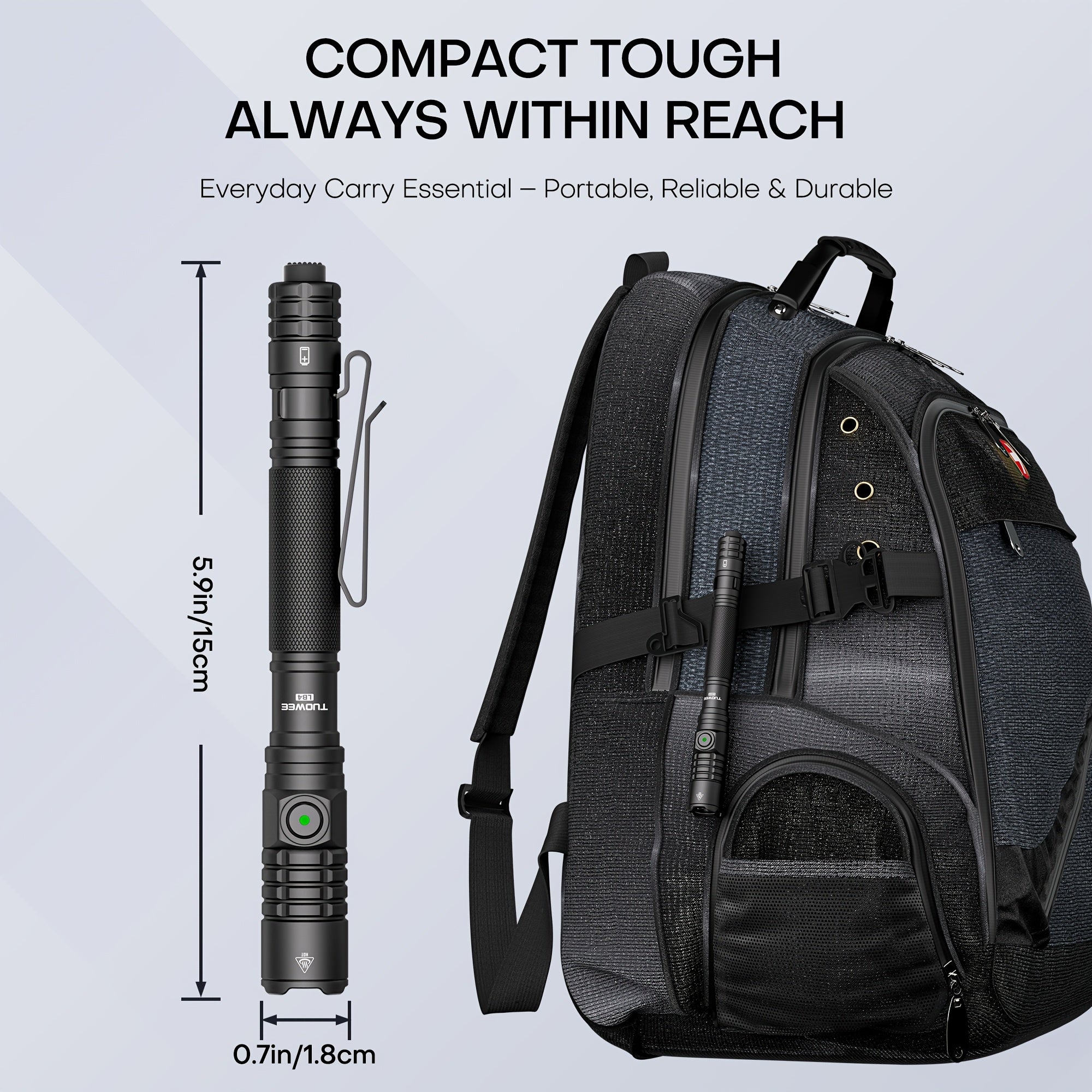 1000LM Rechargeable LED Flashlight, Tactical Tail Switch, USB-C Charging, Pocket Clip for EDC, Camping, Hiking, Emergency