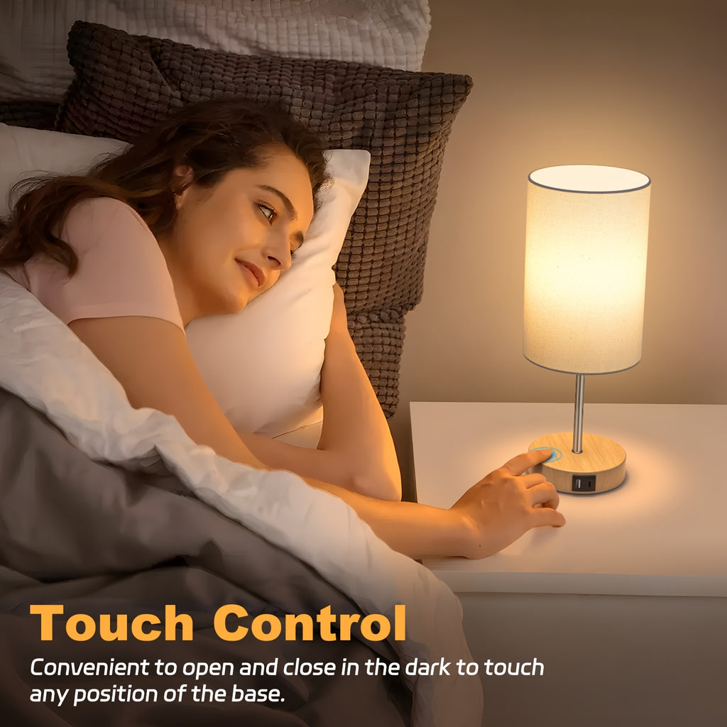 2\u002F1pc 14 Inch Small Table Lamp, Touch Control, 3-Way Dimmable, Dual USB Charging Port, 3000K Soft Warm, Compact Desk Lamp for Bedroom Nightstand, Living Room, Office, Entry, Console Table, Side Table, Gifts for Her (2 LED Dimmable Bulbs Included)
