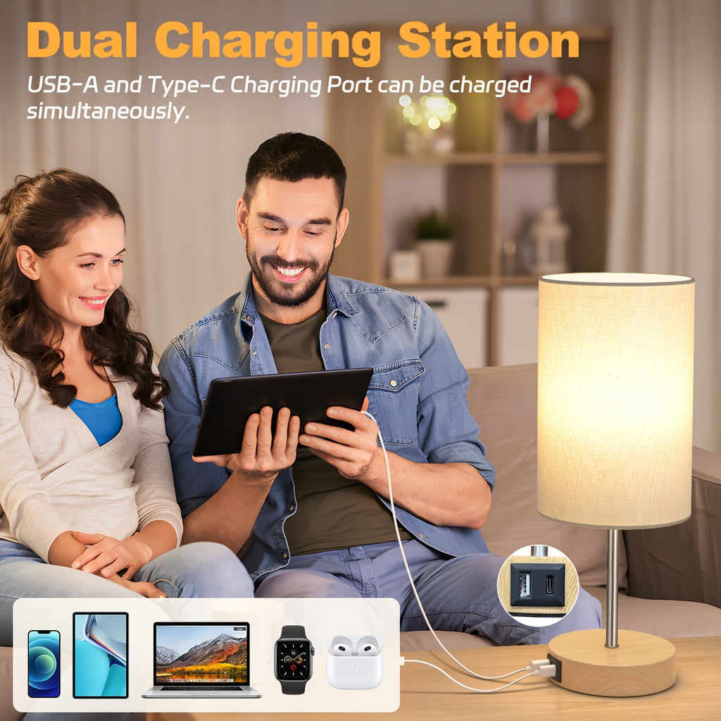 2\u002F1pc 14 Inch Small Table Lamp, Touch Control, 3-Way Dimmable, Dual USB Charging Port, 3000K Soft Warm, Compact Desk Lamp for Bedroom Nightstand, Living Room, Office, Entry, Console Table, Side Table, Gifts for Her (2 LED Dimmable Bulbs Included)
