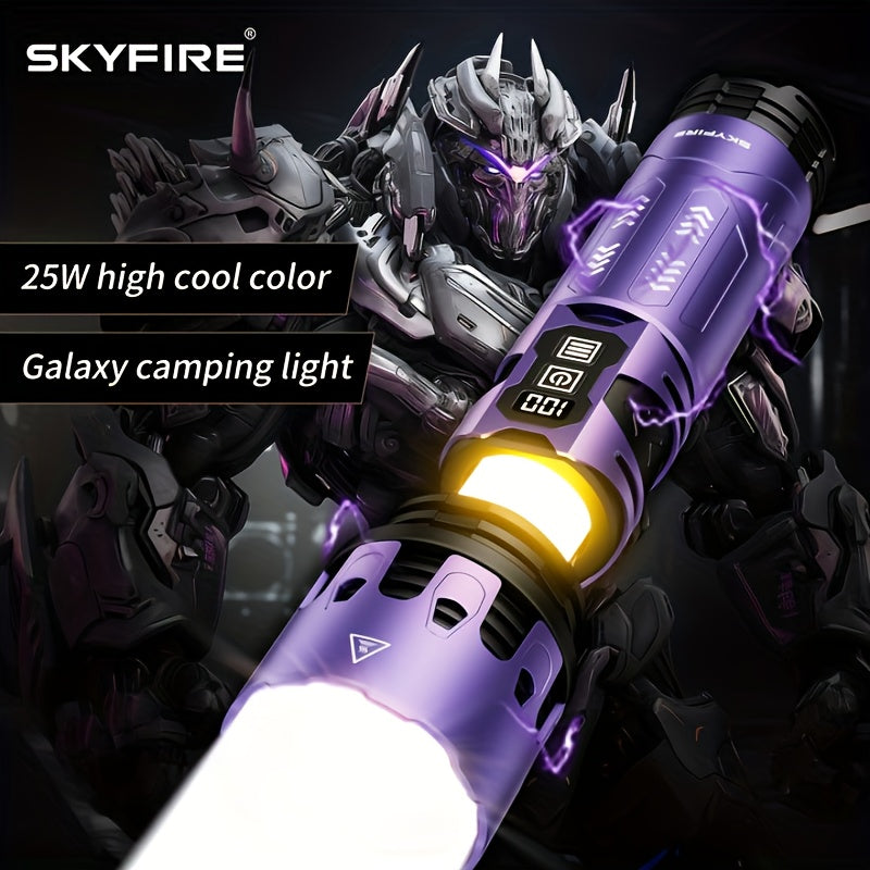 SKYFIRE LED High-brightness Display Flashlight, High-lumen Ultra-bright Rechargeable Flashlight, Ultra-long Battery Life with Zoom Function, Built-in Floodlight Mode, Suitable for Camping, Outdoor Activities, Farm Patrol, And Night Cycling