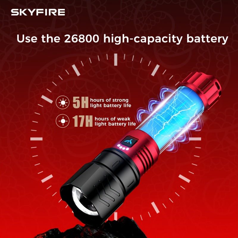 SKYFIRE LED Flashlight High Lumen, Super Bright Rechargeable Flashlight, with Ignition Lens, Adjustable Focus, Four Modes, Suitable for Camping, Outdoor, Farm, Family Use