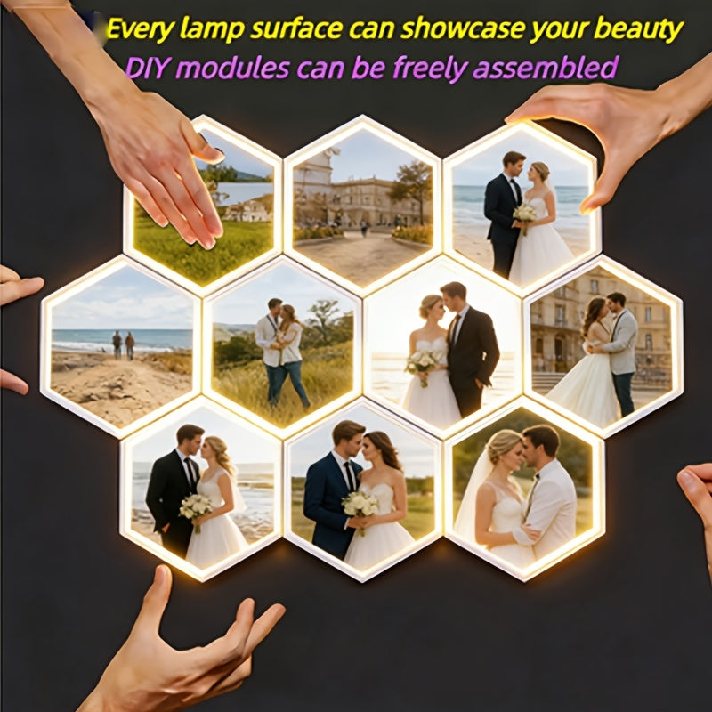 Customizable Hexagonal Combination Wall Lamp Equipped with A Smart Touch Sensor. The Soft Lighting Creates A Warm Atmosphere for Bedrooms And Living Rooms, Making It An Ideal Choice for Home Decoration And A Perfect Gift for Home Decor Enthusiasts.
