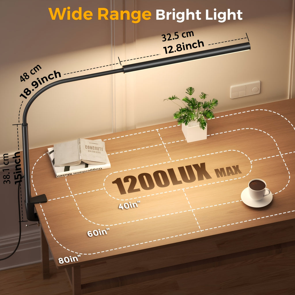 Professional LED Desk Lamp with Heavy Duty Clamp - 360° Adjustable Gooseneck, 5 Lighting Modes & 10 Brightness Levels, Eye Strain Relief for Home Office