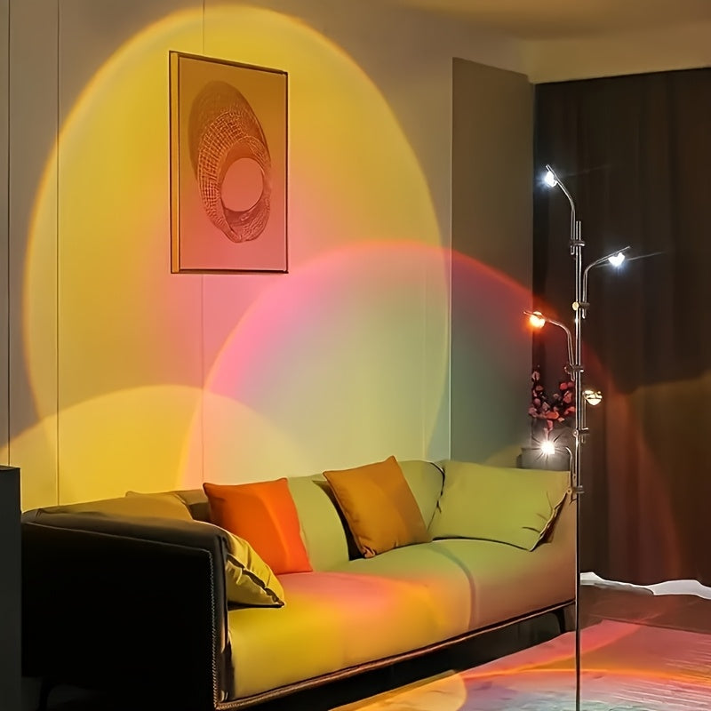 5 Heads Sunset Lamp, RGB Multi Color LED Atmosphere Light, 360° Rotatable Halo Projector Light, Ambient Lighting for Bedroom Living Room Office Bar Party Decor, Photography Background Light, Christmas
