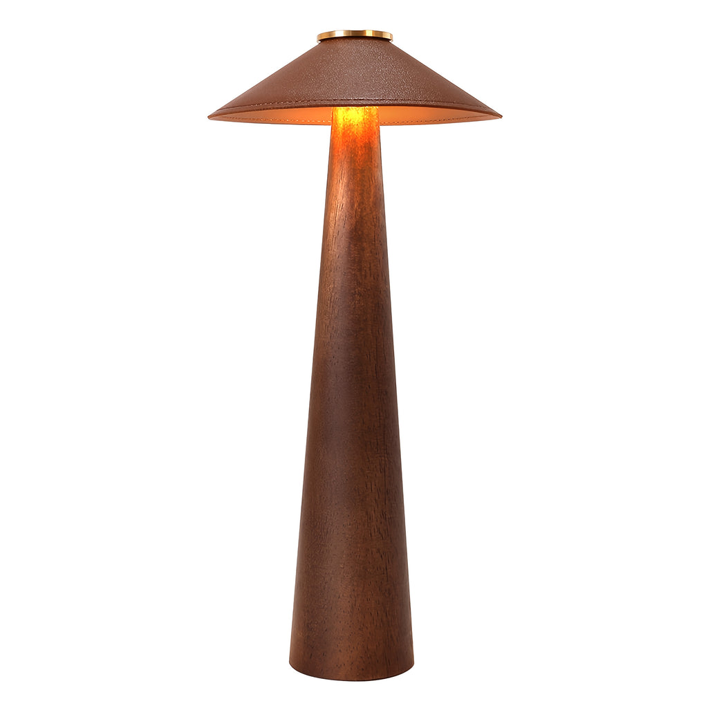 Wooden Touch Nightlight Decorative for Home Office Battery Operated Small LED Table Lamp with USB-C Charging Port, Rechargeable Dimmable Lamps, Leather Battery Powered Lamps for Birthday Christmas Presents
