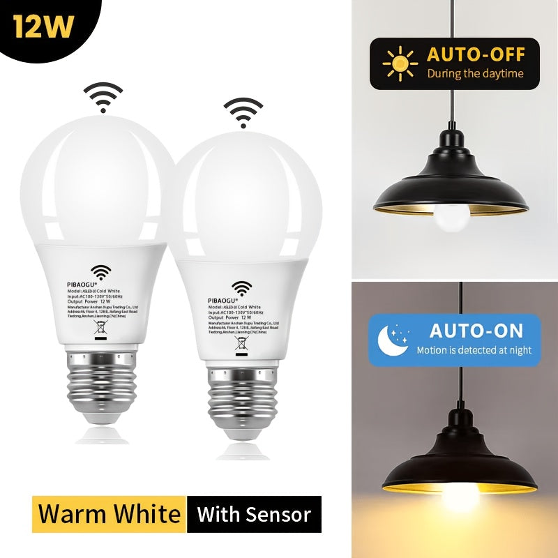 2pcs Motion Sensor Light Bulb 12W 60W Equivalent Automatic Sensor Bulb Dusk to Dawn PC Material Auto on Off Cool White Warm White Easy Install Indoor Night Light for Bathroom Kitchen Indoor Garage Street Home Decor