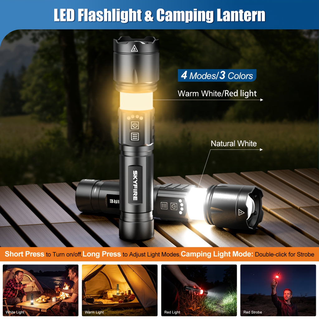 SKYFIRE Multi-Function LED Flashlight, Rechargeable 5000mAh Work Light with Zoom & Multiple Modes for Home Use, Garage & Repair