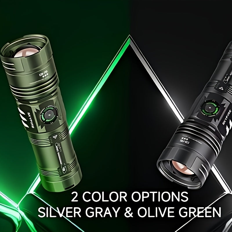 SKYFIRE 1850Lumens Rechargeable Flashlight, 6 Modes Zoomable LED Flashlight, Type-C Charging & Power Indicator, 64H Long Runtime, Bright Light for Farm Patrol, Camping, Hiking & Emergency