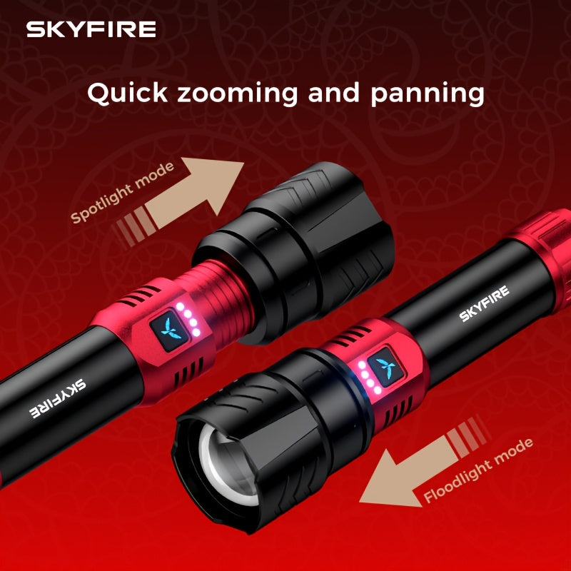 SKYFIRE LED Flashlight High Lumen, Super Bright Rechargeable Flashlight, with Ignition Lens, Adjustable Focus, Four Modes, Suitable for Camping, Outdoor, Farm, Family Use