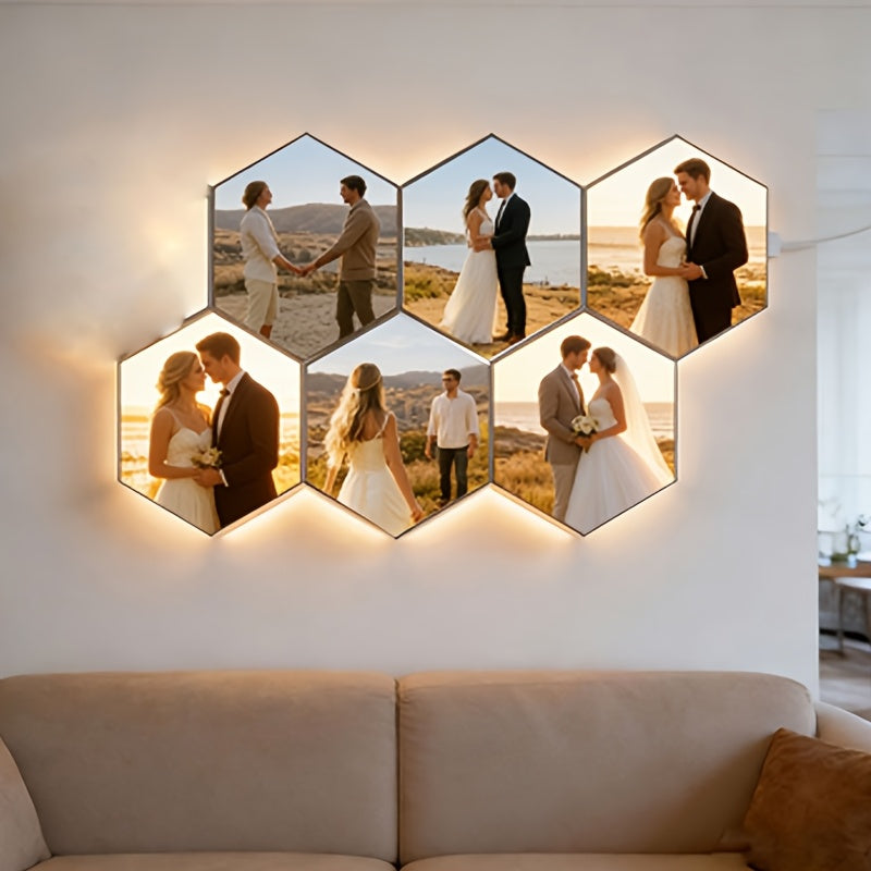 Customizable Hexagonal Combination Wall Lamp Equipped with A Smart Touch Sensor. The Soft Lighting Creates A Warm Atmosphere for Bedrooms And Living Rooms, Making It An Ideal Choice for Home Decoration And A Perfect Gift for Home Decor Enthusiasts.