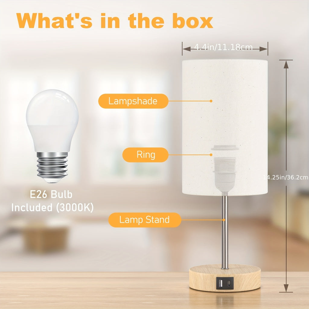 2\u002F1pc 14 Inch Small Table Lamp, Touch Control, 3-Way Dimmable, Dual USB Charging Port, 3000K Soft Warm, Compact Desk Lamp for Bedroom Nightstand, Living Room, Office, Entry, Console Table, Side Table, Gifts for Her (2 LED Dimmable Bulbs Included)