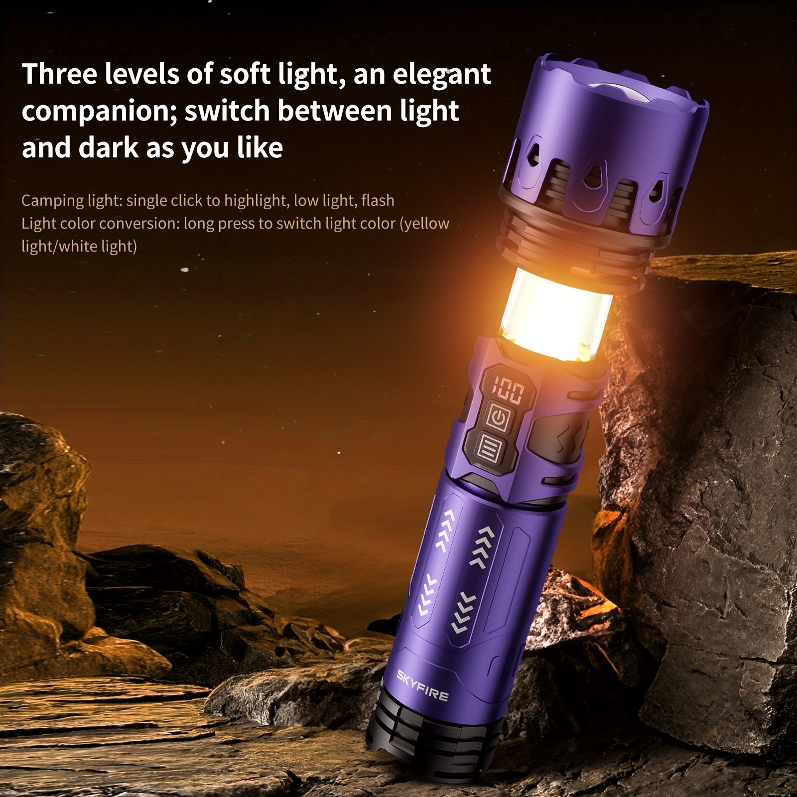 SKYFIRE LED High-brightness Display Flashlight, High-lumen Ultra-bright Rechargeable Flashlight, Ultra-long Battery Life with Zoom Function, Built-in Floodlight Mode, Suitable for Camping, Outdoor Activities, Farm Patrol, And Night Cycling