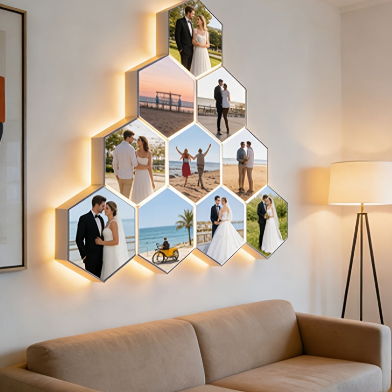 Customizable Hexagonal Combination Wall Lamp Equipped with A Smart Touch Sensor. The Soft Lighting Creates A Warm Atmosphere for Bedrooms And Living Rooms, Making It An Ideal Choice for Home Decoration And A Perfect Gift for Home Decor Enthusiasts.