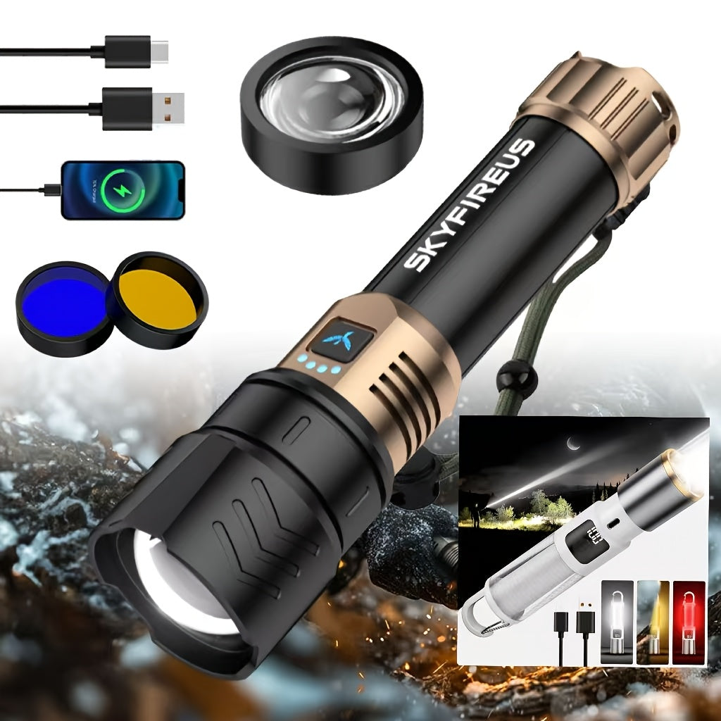 SKYFIRE Rechargeable LED Flashlight Super Bright 1300 Lumens with, Zoomable Beam & 4 Modes, Compatible for Camping, Outdoor, Emergency, - Torch Suitable for Home,, Power Outages