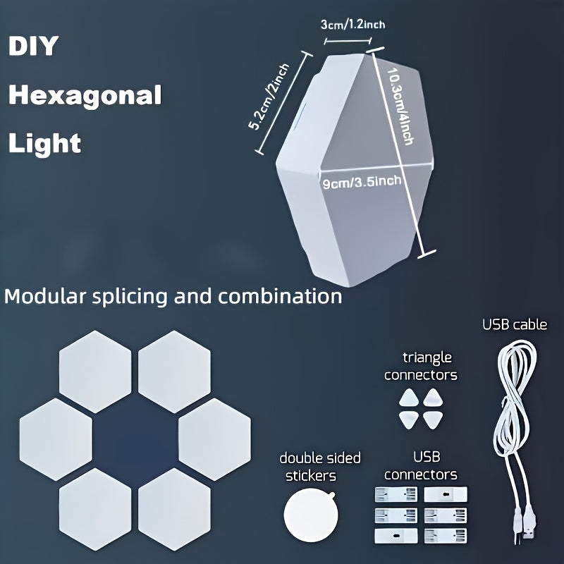 Customizable Hexagonal Combination Wall Lamp Equipped with A Smart Touch Sensor. The Soft Lighting Creates A Warm Atmosphere for Bedrooms And Living Rooms, Making It An Ideal Choice for Home Decoration And A Perfect Gift for Home Decor Enthusiasts.