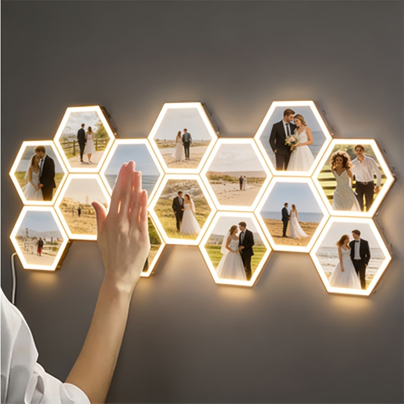 Customizable Hexagonal Combination Wall Lamp Equipped with A Smart Touch Sensor. The Soft Lighting Creates A Warm Atmosphere for Bedrooms And Living Rooms, Making It An Ideal Choice for Home Decoration And A Perfect Gift for Home Decor Enthusiasts.