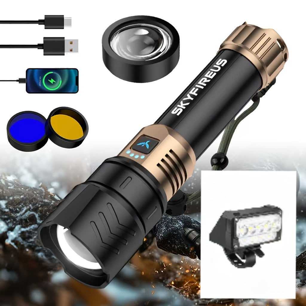 SKYFIRE Rechargeable LED Flashlight Super Bright 1300 Lumens with, Zoomable Beam & 4 Modes, Compatible for Camping, Outdoor, Emergency, - Torch Suitable for Home,, Power Outages