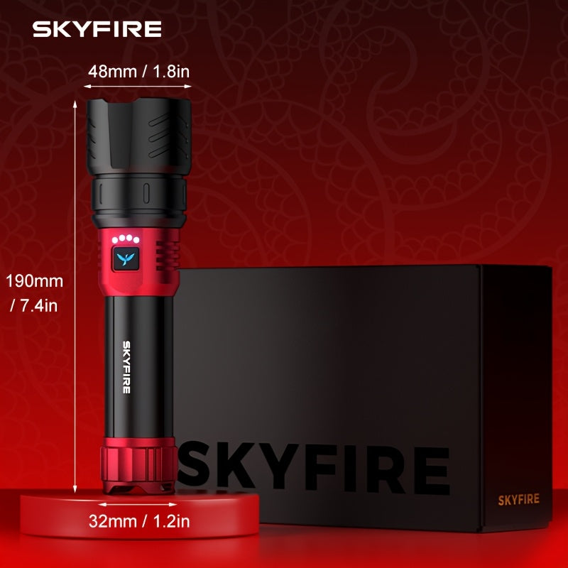 SKYFIRE LED Flashlight High Lumen, Super Bright Rechargeable Flashlight, with Ignition Lens, Adjustable Focus, Four Modes, Suitable for Camping, Outdoor, Farm, Family Use
