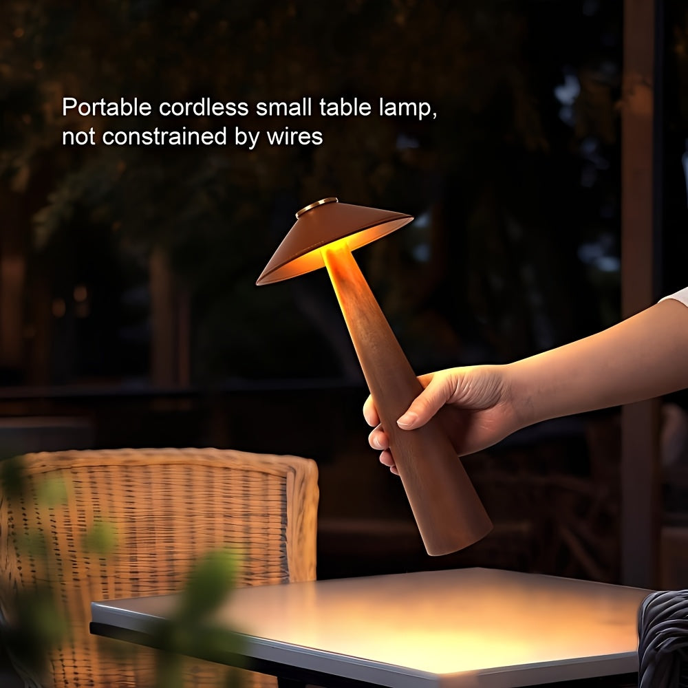 Wooden Touch Nightlight Decorative for Home Office Battery Operated Small LED Table Lamp with USB-C Charging Port, Rechargeable Dimmable Lamps, Leather Battery Powered Lamps for Birthday Christmas Presents