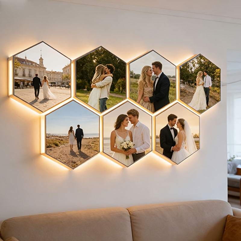 Customizable Hexagonal Combination Wall Lamp Equipped with A Smart Touch Sensor. The Soft Lighting Creates A Warm Atmosphere for Bedrooms And Living Rooms, Making It An Ideal Choice for Home Decoration And A Perfect Gift for Home Decor Enthusiasts.