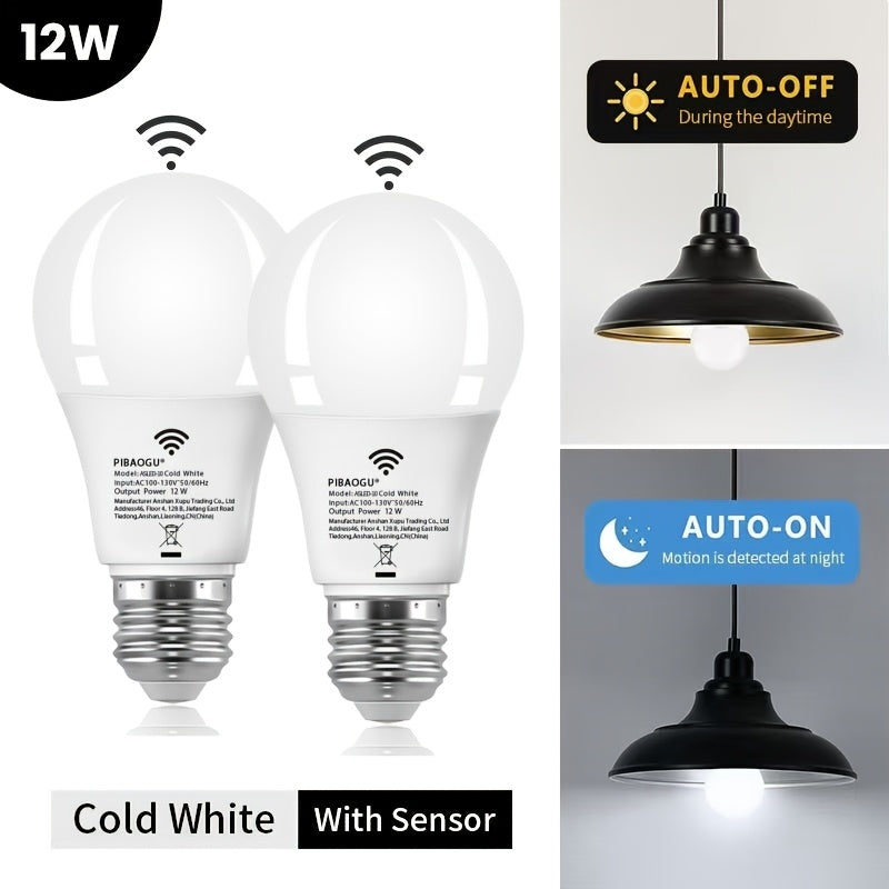 2pcs Motion Sensor Light Bulb 12W 60W Equivalent Automatic Sensor Bulb Dusk to Dawn PC Material Auto on Off Cool White Warm White Easy Install Indoor Night Light for Bathroom Kitchen Indoor Garage Street Home Decor