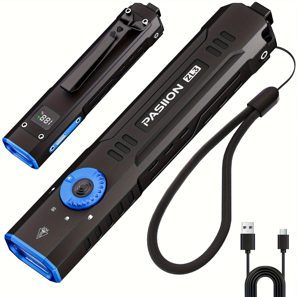 1500LUMEN Slim Tactical Flashlight & Green Laser Beam Combo, 3-Light-Source EDC Multi-Function Flashlight, High-Brightness White Light, UV365 Ultraviolet Light, Rechargeable, Essential for Home, Outdoor Adventures And Daily Use
