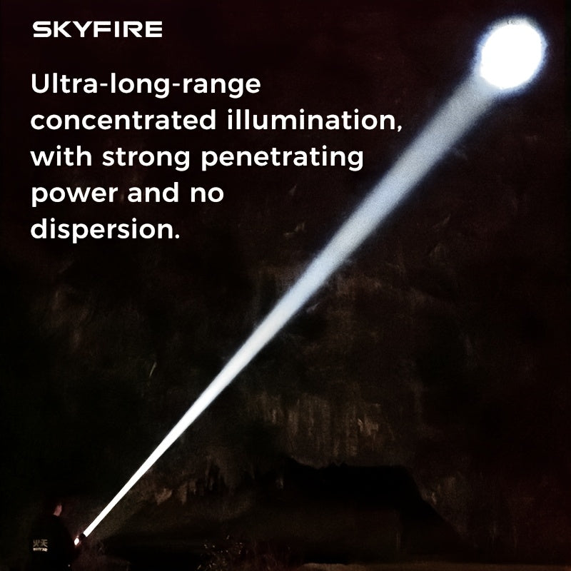 SKYFIRE LED Flashlight High Lumen, Super Bright Rechargeable Flashlight, with Ignition Lens, Adjustable Focus, Four Modes, Suitable for Camping, Outdoor, Farm, Family Use