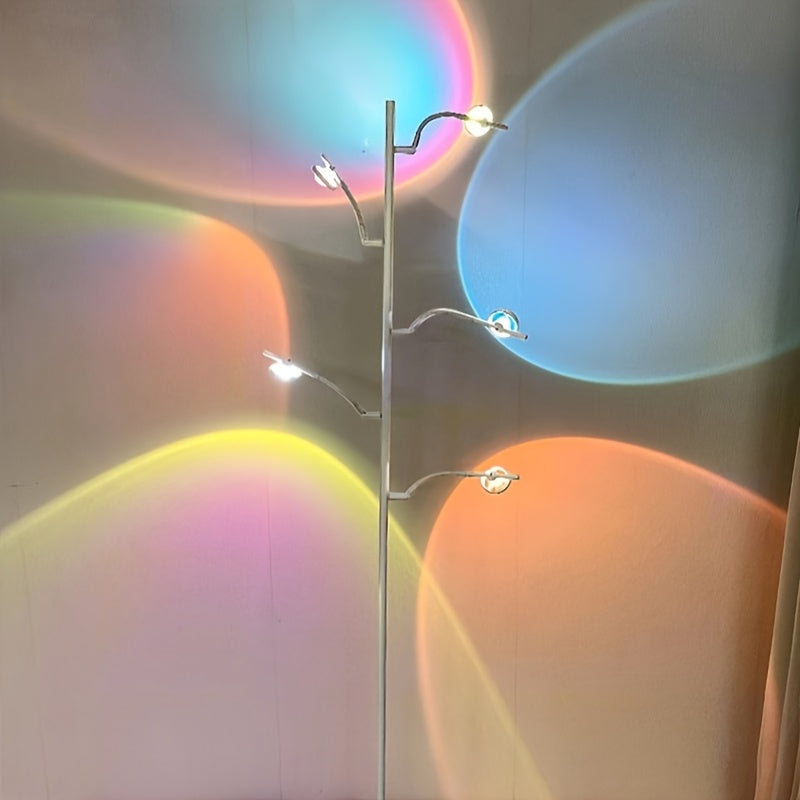 5 Heads Sunset Lamp, RGB Multi Color LED Atmosphere Light, 360° Rotatable Halo Projector Light, Ambient Lighting for Bedroom Living Room Office Bar Party Decor, Photography Background Light, Christmas