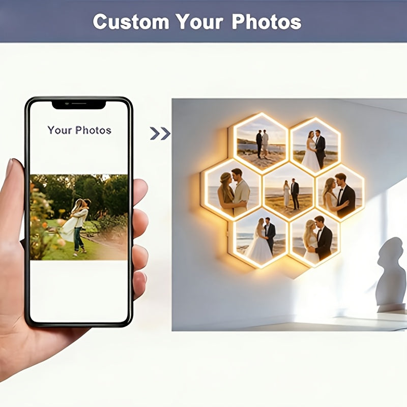 Customizable Hexagonal Combination Wall Lamp Equipped with A Smart Touch Sensor. The Soft Lighting Creates A Warm Atmosphere for Bedrooms And Living Rooms, Making It An Ideal Choice for Home Decoration And A Perfect Gift for Home Decor Enthusiasts.