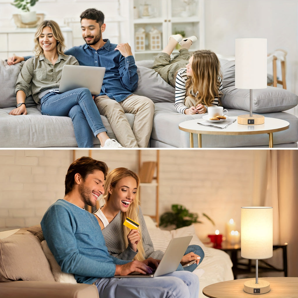 2\u002F1pc 14 Inch Small Table Lamp, Touch Control, 3-Way Dimmable, Dual USB Charging Port, 3000K Soft Warm, Compact Desk Lamp for Bedroom Nightstand, Living Room, Office, Entry, Console Table, Side Table, Gifts for Her (2 LED Dimmable Bulbs Included)