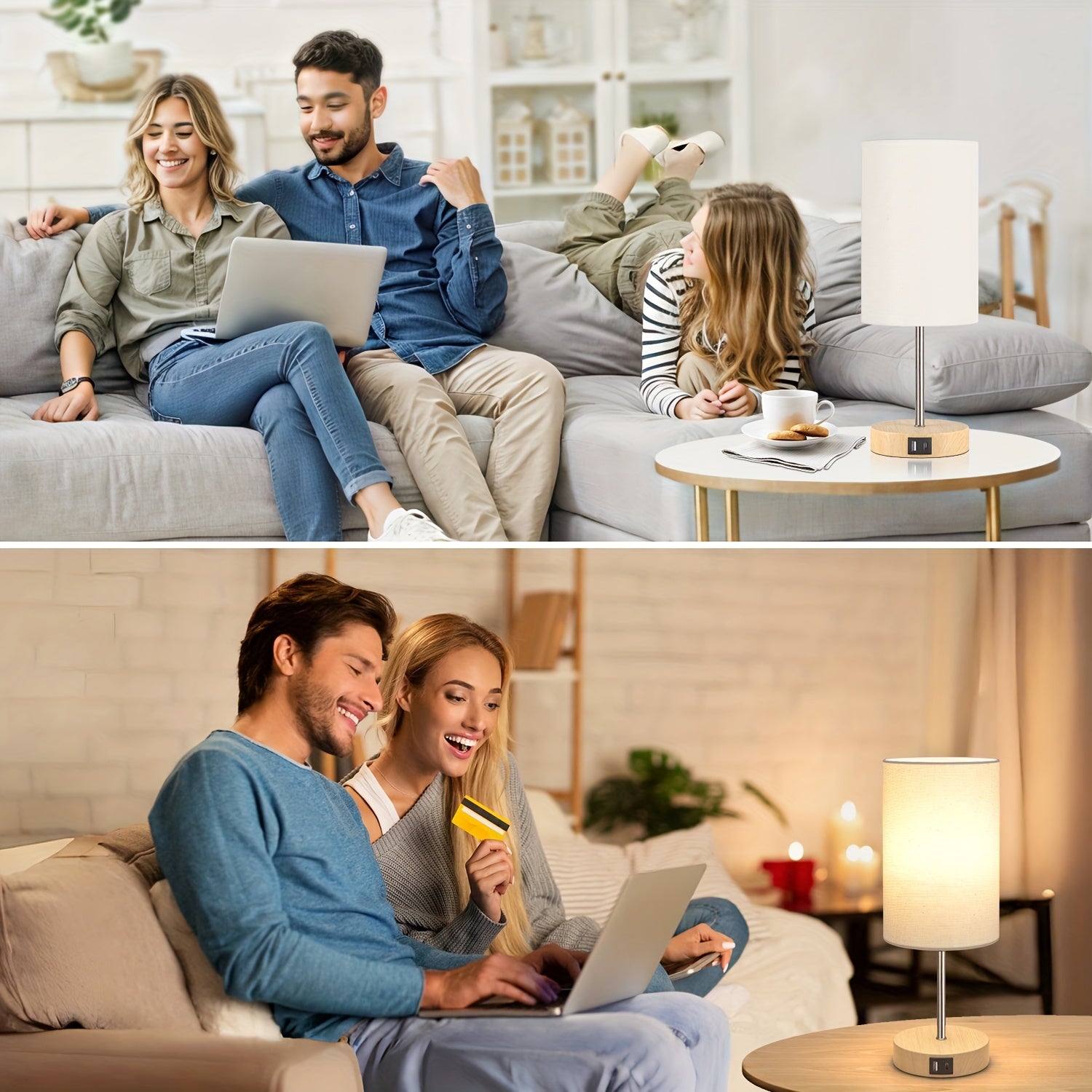 2\u002F1pc 14 Inch Small Table Lamp, Touch Control, 3-Way Dimmable, Dual USB Charging Port, 3000K Soft Warm, Compact Desk Lamp for Bedroom Nightstand, Living Room, Office, Entry, Console Table, Side Table, Gifts for Her (2 LED Dimmable Bulbs Included)