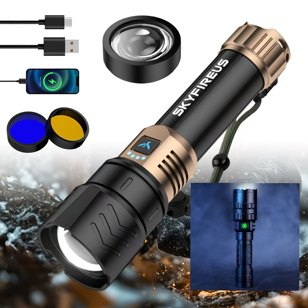 SKYFIRE Rechargeable LED Flashlight Super Bright 1300 Lumens with, Zoomable Beam & 4 Modes, Compatible for Camping, Outdoor, Emergency, - Torch Suitable for Home,, Power Outages
